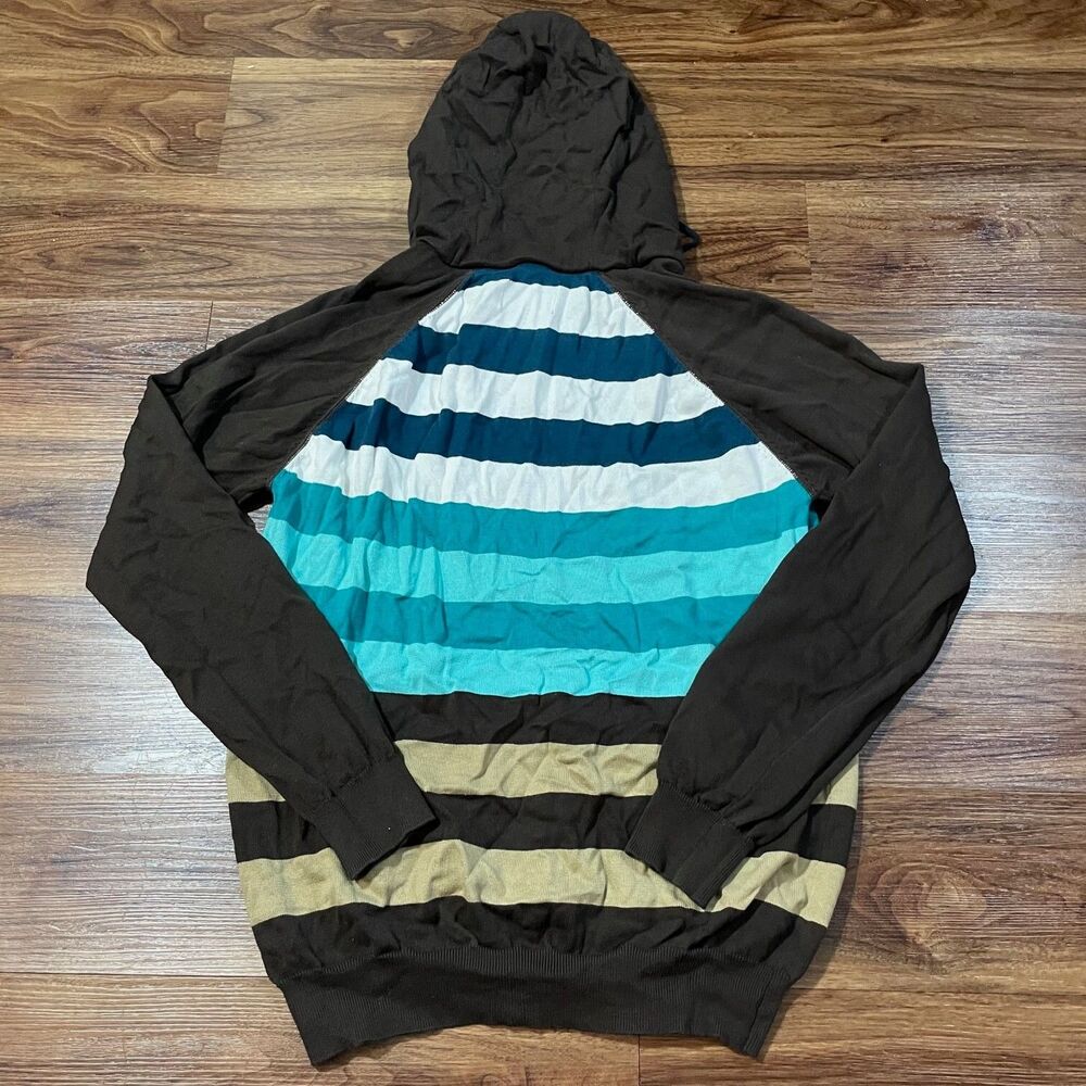 Hurley Sweatshirt Long Sleeve Stripe Blue Drawstring Button Cotton Hoodie Men XL - Picture 6 of 6